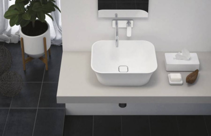 TITAN-SQUARE-50-38-17-LVB Накладная раковина из литьевого мрамора Цвет Белый  TITAN-SQUARE-50-38-17-LVB Накладная раковина из литьевого мрамора Цвет Белый