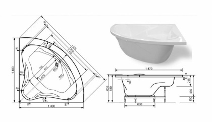 Ванна из искусственного мрамора Эстет Аврора 140x140 Ванна из искусственного мрамора Эстет Аврора 140x140