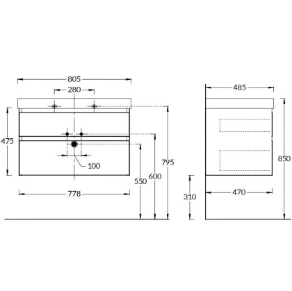 Тумба CUBO подвесная с ящиками 80, мальва матовая CU.80\MAL