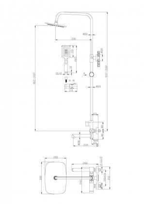 ACQUA Душевая стойка со смесителем для ванны, верхним и ручным душем, хром ACQUA-VSCM-CRM ACQUA Душевая стойка со смесителем для ванны, верхним и ручным душем, хром ACQUA-VSCM-CRM