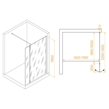 Душевая перегородка RGW WA-050B (WA-002B + Z-070B), 351005003-14