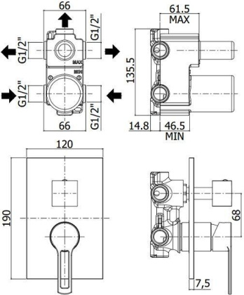 Смеситель для душа Paffoni Ringo RIN019NO/M (с внутренней частью) Смеситель для душа Paffoni Ringo RIN019NO/M (с внутренней частью)