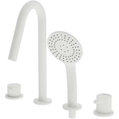 LEAF-BVDM4-BIO Смеситель на борт ванны с выдвижным душем и переключателем, исполнение белый матовый