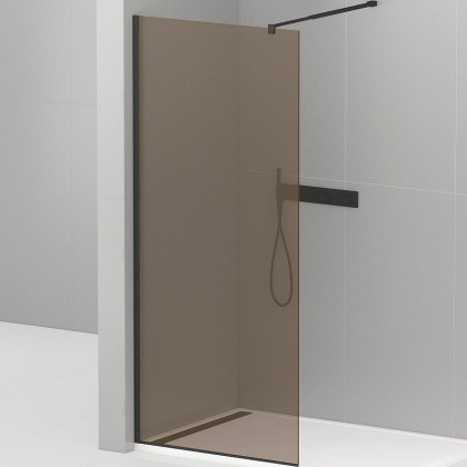 LIBERTA-L-1-120-120-BR-NERO Душевая перегородка с односторонним входом, стекло бронза, профиль чёрный, 1200x1200x1950 мм