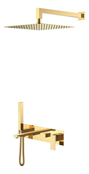 Смеситель встроенный + верхний+ ручной душ Qubic Shinny Gold Смеситель встроенный + верхний+ ручной душ Qubic Shinny Gold