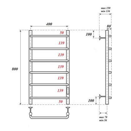 Полотенцесушитель электрический Point Ника PN08848W П6 400x800 диммер справа, белый Полотенцесушитель электрический Point Ника PN08848W П6 400x800 диммер справа, белый