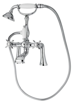 LORD-PBV-01-Bi Смеситель на борт ванны с ручным душем Исполнение: Хром, Ручки: Белый 