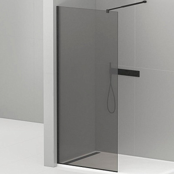 LIBERTA-L-1-80-120-GR-NERO Душевая перегородка с односторонним входом, стекло графит, профиль чёрный, 800x1200x1950 мм