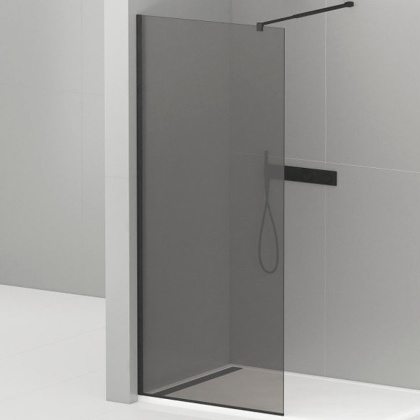 LIBERTA-L-1-80-120-GR-NERO Душевая перегородка с односторонним входом, стекло графит, профиль чёрный, 800x1200x1950 мм