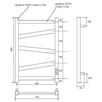 Полотенцесушитель электрический Point Феникс PN15856B П5 500x600, диммер справа, черный Полотенцесушитель электрический Point Феникс PN15856B П5 500x600, диммер справа, черный
