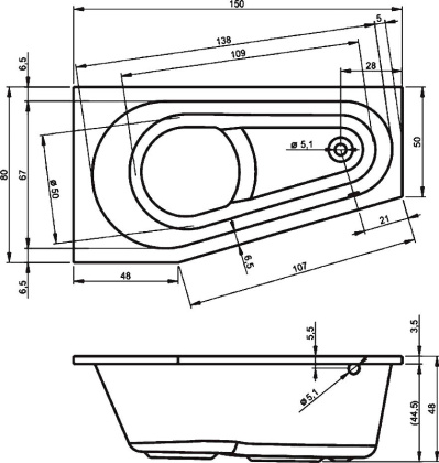 Акриловая ванна DELTA 150 R Акриловая ванна DELTA 150 R