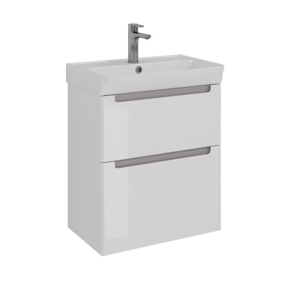 Тумба Lemark BUNO 60см под 1 раковину, подвесная/напольная, 2 ящика, цвет корпуса, фасада: Белый глянец