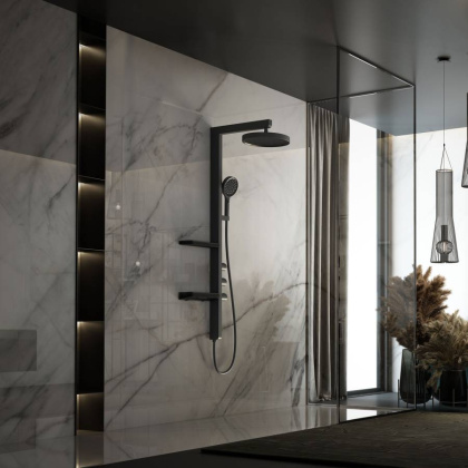 Душевая стойка Inspire VSFS-3I11MB с изливом, 30см верх душ, черный Душевая стойка Inspire VSFS-3I11MB с изливом, 30см верх душ, черный