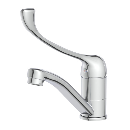 Смеситель для раковины с локтевой рукояткой с поворотным изливом, высота излива 7 см, длина 14 см, латунь/хром