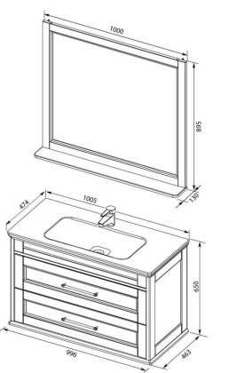 Мебель для ванной Aquanet Бостон М 100 белый (ручки золото) (лит. мрамор) Мебель для ванной Aquanet Бостон М 100 белый (ручки золото) (лит. мрамор)