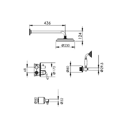 Душевая система встраиваемая Rose R0235E, золото Душевая система встраиваемая Rose R0235E, золото