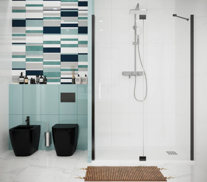 Душевая дверь Creto Tenta 123-WTW-90-C-B-8 стекло прозрачное EASY CLEAN, профиль черный, 90х200 см