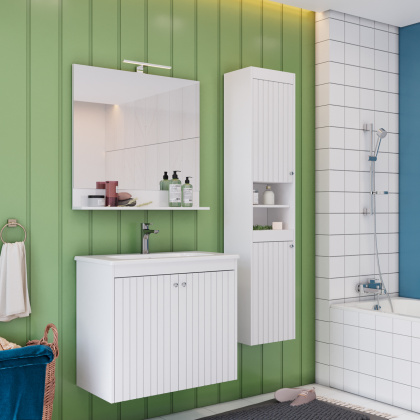 Зеркало Lemark ROMANCE 60см с полкой, цвет: Белый глянец Зеркало Lemark ROMANCE 60см с полкой, цвет: Белый глянец