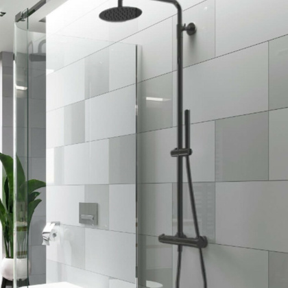 Термостатическая душевая система наружного монтажа EXCELLENT Rain Termo Round ARAC.SY.107BL (черная)