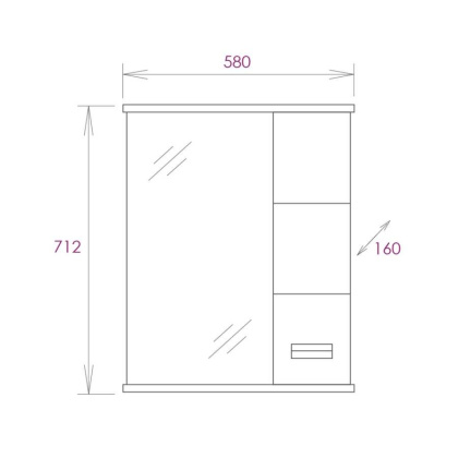 Шкаф-зеркало Onika Балтика 58 белый, правый, с подсветкой