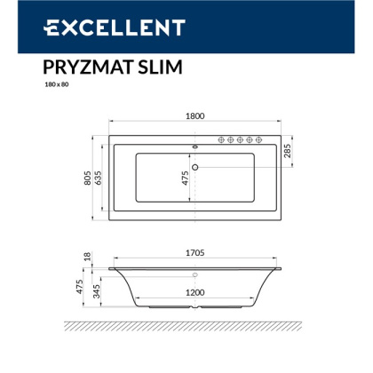Ванна EXCELLENT Pryzmat Slim 180x80 "LINE" (хром) Ванна EXCELLENT Pryzmat Slim 180x80 "LINE" (хром)