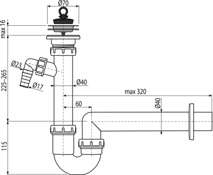 Сифон трубчатый с нержавеющей peшeткой DN70 и штуцером Сифон трубчатый с нержавеющей peшeткой DN70 и штуцером