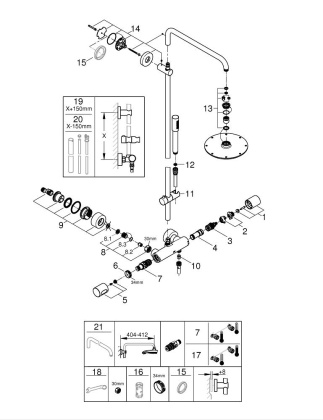 Душевая система GROHE Rainshower 210 с термостатическим смесителем, хром (27032001) Душевая система GROHE Rainshower 210 с термостатическим смесителем, хром (27032001)