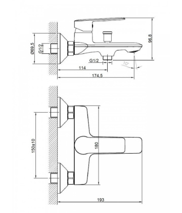 Смеситель для ванны/душа Agger Clean A2410000 с душевым набором Смеситель для ванны/душа Agger Clean A2410000 с душевым набором