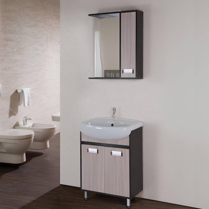 Шкаф-зеркало Onika Гамма 58 ясень шимо/венге, правый, с подсветкой Шкаф-зеркало Onika Гамма 58 ясень шимо/венге, правый, с подсветкой