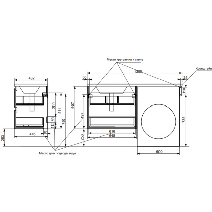 Комплект мебели Dallas Luxe 1300х482 правосторонний подвесной 2 ящика (ШхГхВ) 648х476х607 Комплект мебели Dallas Luxe 1300х482 правосторонний подвесной 2 ящика (ШхГхВ) 648х476х607