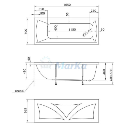 Акриловая ванна 1Marka Modern 165х70 01мод16570 Акриловая ванна 1Marka Modern 165х70 01мод16570