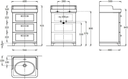 PO.M.60.3\WHT Тумба POMPEI напольная с 3 ящиками 60, белая глянцевая PO.M.60.3\WHT Тумба POMPEI напольная с 3 ящиками 60, белая глянцевая