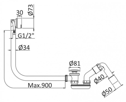 CZR-B-STW-NOP Слив перелив с наполнением ванны через перелив, черный матовый CZR-B-STW-NOP Слив перелив с наполнением ванны через перелив, черный матовый