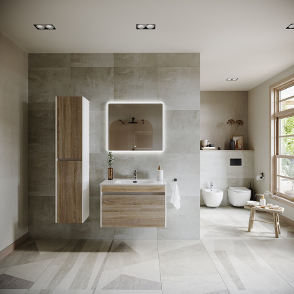 Тумба подвесная SANCOS Smart 790х450х500, c двумя ящиками оснащенными доводчиками, дуб бардолино/белый , арт. SM80E Тумба подвесная SANCOS Smart 790х450х500, c двумя ящиками оснащенными доводчиками, дуб бардолино/белый , арт. SM80E