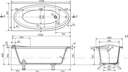 Ванна из искусственного мрамора Эстет Венеция L 170x80 Ванна из искусственного мрамора Эстет Венеция L 170x80