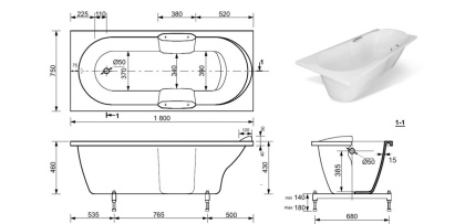 Ванна "Kamelia silk" 1800х750