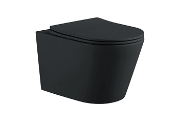 Унитаз подвесной безободковый AQUATEK ВЕГА AQ1905-MB 525*360*320 мм, горизонтальный выпуск, черный матовый, тонкое сиденье с механизмом плавного закрывания, крепеж  Унитаз подвесной безободковый AQUATEK ВЕГА AQ1905-MB 525*360*320 мм, горизонтальный выпуск, черный матовый, тонкое сиденье с механизмом плавного закрывания, крепеж