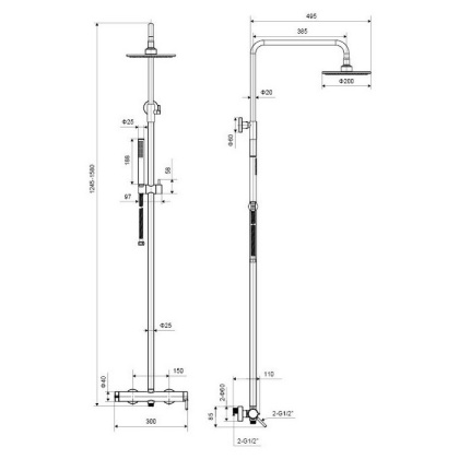 Система для душа наружного монтажа EXCELLENT Rain Pi AREX.1281BL (черный мат) Система для душа наружного монтажа EXCELLENT Rain Pi AREX.1281BL (черный мат)