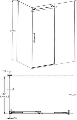 Душевая боковая панель CRISTALLO, 90х210, матовый черный