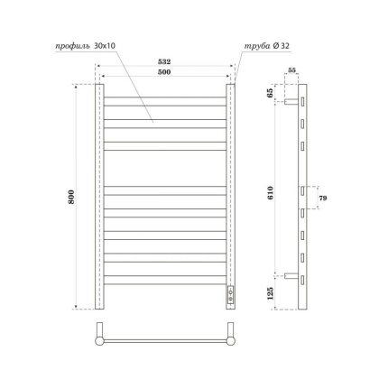 Полотенцесушитель электрический Point Селена PN16858W П8 500x800, диммер справа, белый Полотенцесушитель электрический Point Селена PN16858W П8 500x800, диммер справа, белый