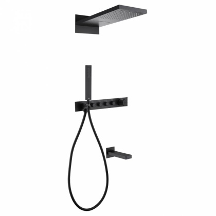 Душевая система ABBER Rund AF8753B скрытого монтажа с изливом, термостат, черная матовая Душевая система ABBER Rund AF8753B скрытого монтажа с изливом, термостат, черная матовая