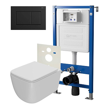 Сет: Система инсталляции Point Элемент для подвесного унитаза PN45120 + Клавиша смыва для инсталляции Point Ника, черная матовая, PN44081BM + Унитаз подвесной Point Меркурий безободковый, сиденье дюропласт микролифт, быстросъем, белый PN41831