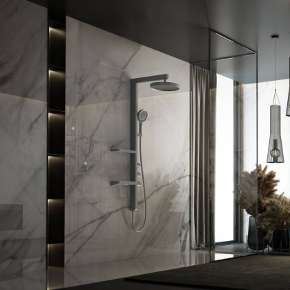 Душевая стойка Inspire VSFS-3I11GM с изливом, 30см верх душ, вороненая сталь Душевая стойка Inspire VSFS-3I11GM с изливом, 30см верх душ, вороненая сталь