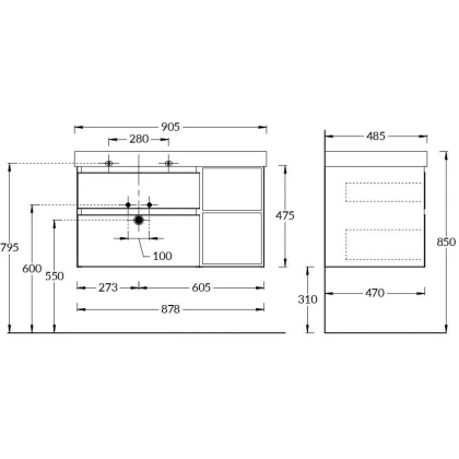 Тумба CUBO левая подвесная с ящиками 90, лимо матовая-древесная Тумба CUBO левая подвесная с ящиками 90, лимо матовая-древесная