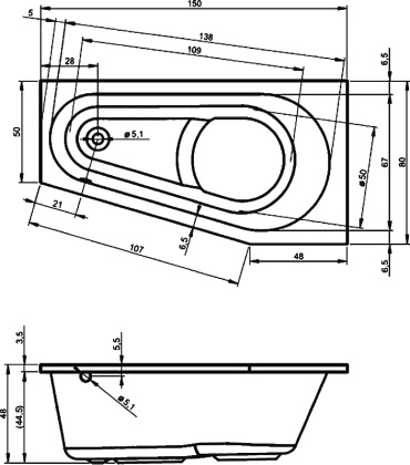 Акриловая ванна DELTA 150 L Акриловая ванна DELTA 150 L