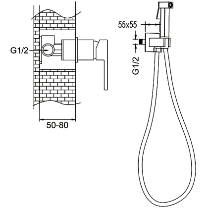 Гигиенический душ со смесителем Rose R2805H, черный