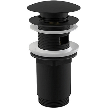 Донный клапан сифона для умывальника CLICK/CLACK 5/4", цельнометаллический с переливом и большой черной заглушкой Донный клапан сифона для умывальника CLICK/CLACK 5/4", цельнометаллический с переливом и большой черной заглушкой