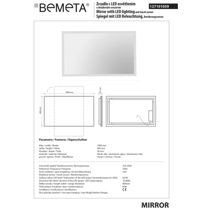 Зеркало с подсветкой и "Touch"сенсором 1000 ммx600 мм Зеркало с подсветкой и "Touch"сенсором 1000 ммx600 мм