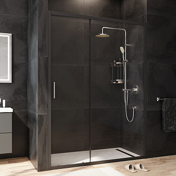W90G-140-1-195BT Gem Solo Дверь душевая 140х195, стекло прозрачное, профиль Черный матовый