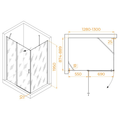 Душевой уголок RGW LE-044 (LE-004+Z-14) 1300x900
